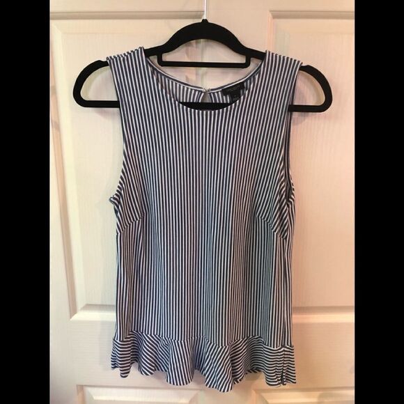 Ann Taylor Factory striped sleeveless top with ruffle accent - Picture 1 of 3